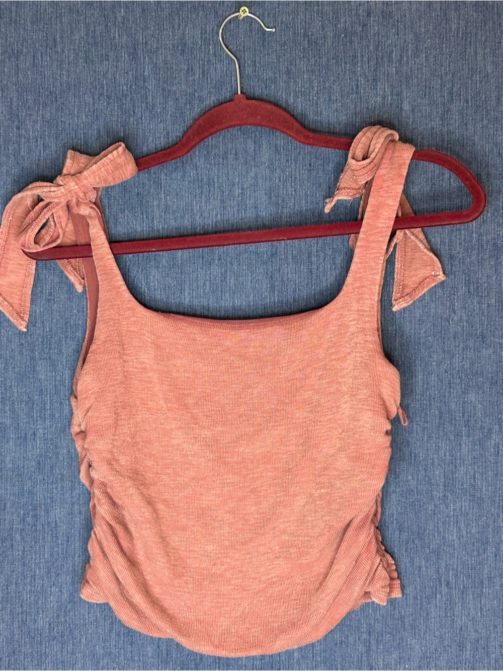 Free People Tie-Shoulder Ribbed Tank in Coral